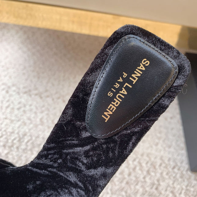 HIGH HEEL SLIDES IN BLACK VELVET