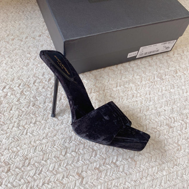 HIGH HEEL SLIDES IN BLACK VELVET