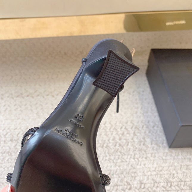 LIZA SANDALS IN BLACK SILK WITH CRYSTALS