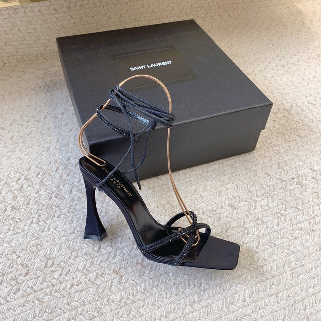 LIZA SANDALS IN BLACK SILK WITH CRYSTALS
