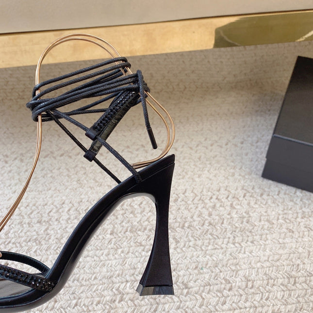 LIZA SANDALS IN BLACK SILK WITH CRYSTALS