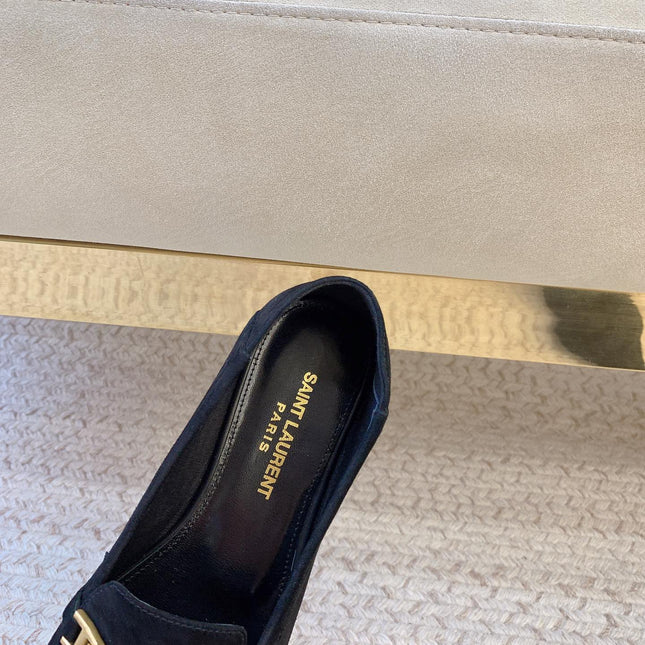LOAFERS WITH GOLD HARDWARE IN BLACK SUEDE