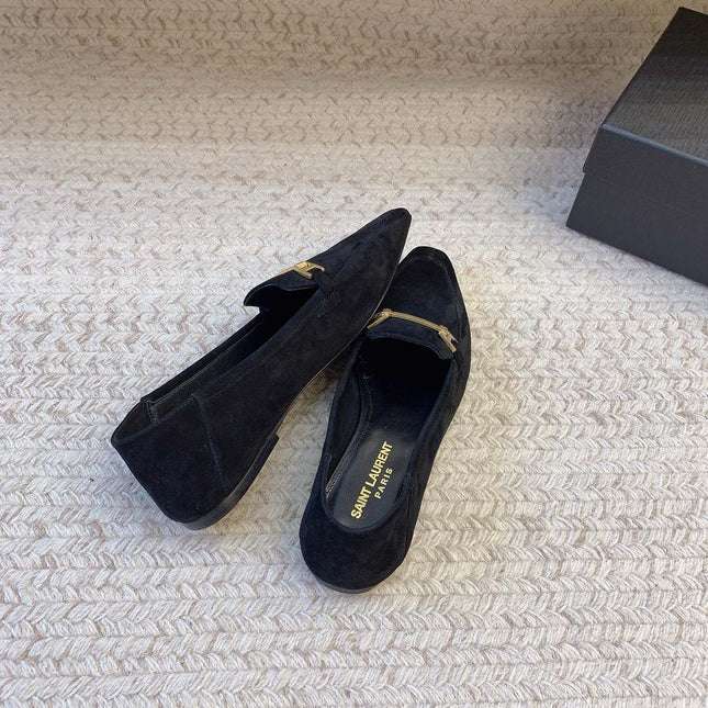 LOAFERS WITH GOLD HARDWARE IN BLACK SUEDE
