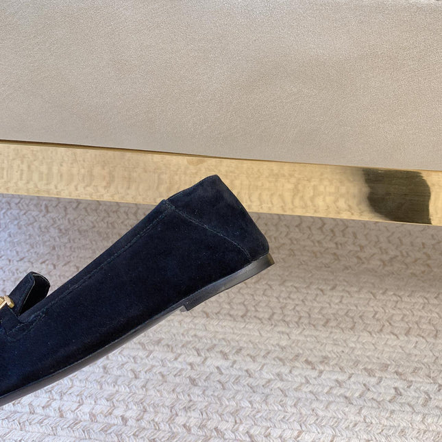 LOAFERS WITH GOLD HARDWARE IN BLACK SUEDE
