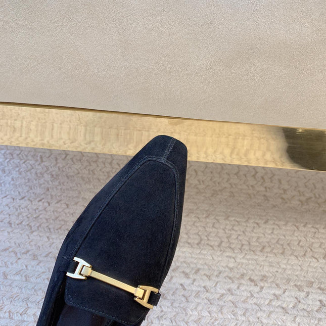 LOAFERS WITH GOLD HARDWARE IN BLACK SUEDE