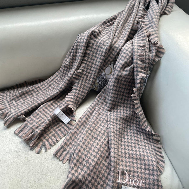 HOUNDSTOOTH SCARF 200 CM IN CAMEL BROWN WOOL 416827
