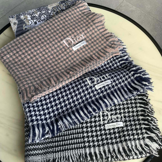 HOUNDSTOOTH SCARF 200 CM IN CAMEL BROWN WOOL 416827