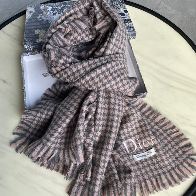 HOUNDSTOOTH SCARF 200 CM IN CAMEL BROWN WOOL 416827