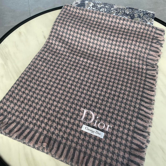 HOUNDSTOOTH SCARF 200 CM IN CAMEL BROWN WOOL 416827