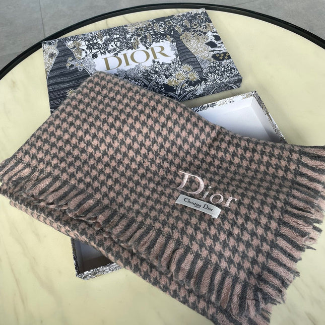HOUNDSTOOTH SCARF 200 CM IN CAMEL BROWN WOOL 416827