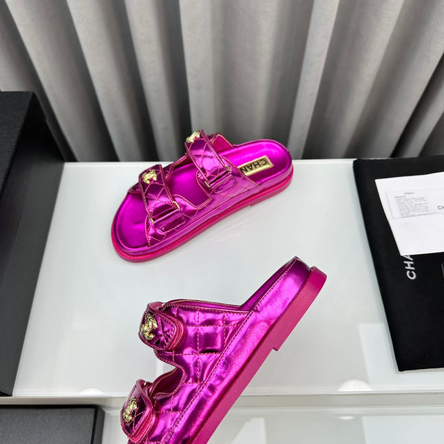 dad sandals dark pink metalic lambskin mules