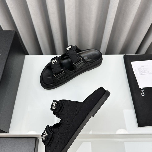 dad sandals black textile mules
