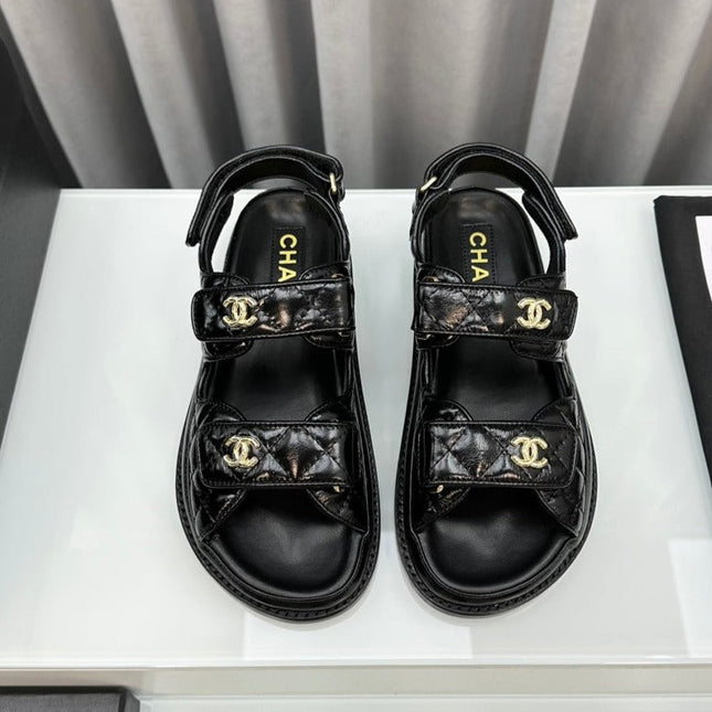 dad sandals black patent lambskin