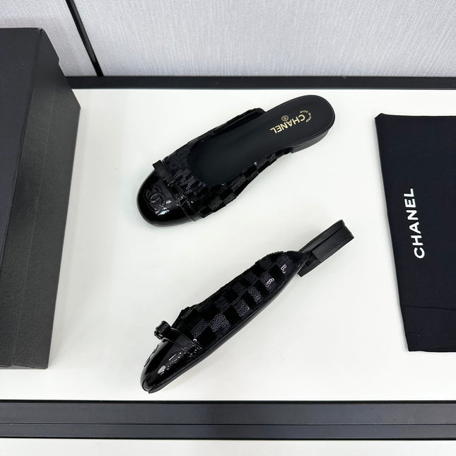 BOW MULE IN BLACK FABRIC AND CALFSKIN