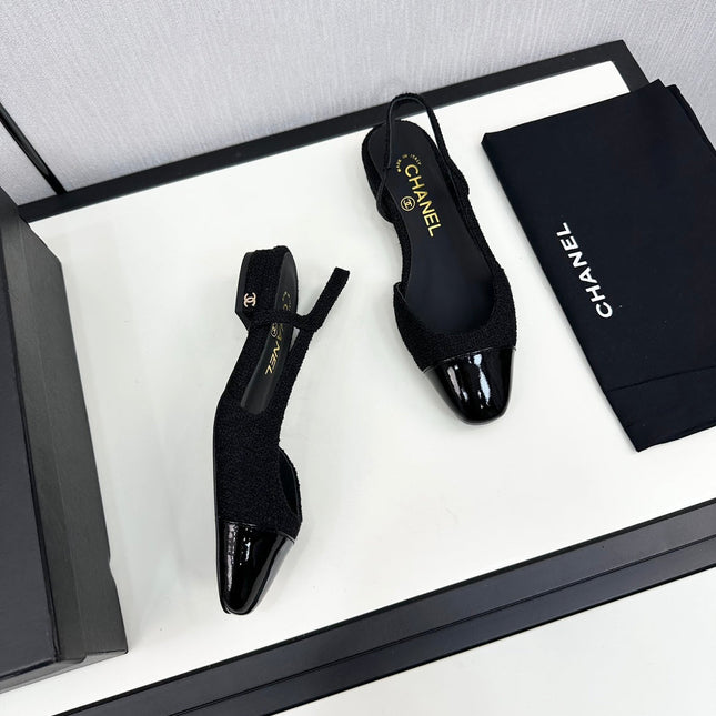 SLINGBACK BLACK TWEED AND CALFSKIN