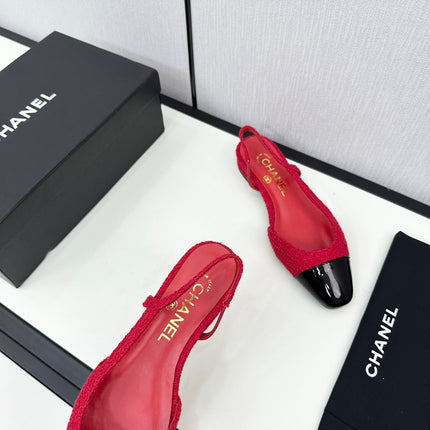 SLINGBACK ROSE RED TWEED AND BLACK CALFSKIN