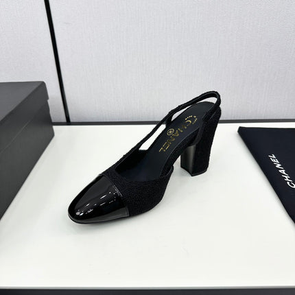 HIGH SLINGBACK BLACK TWEED AND CALFSKIN