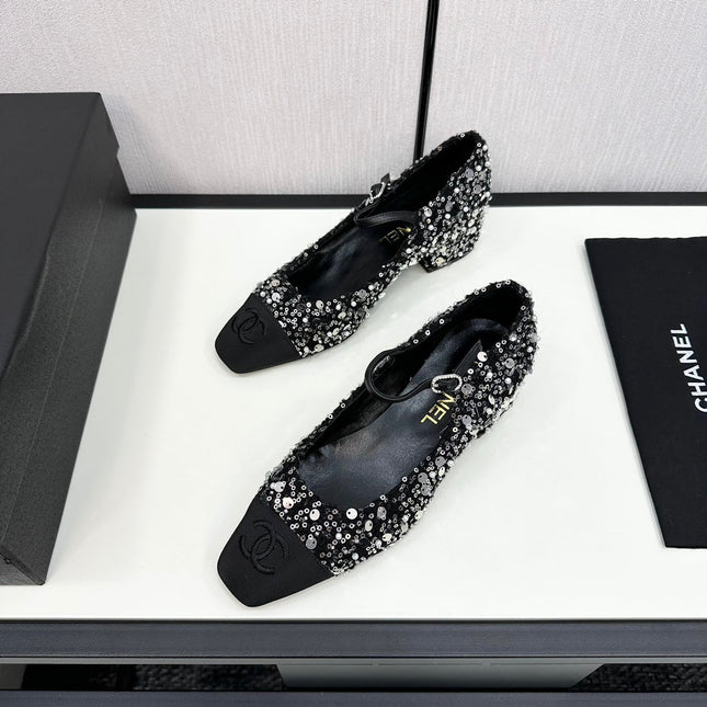 CC MARY JANE IN BLACK SEQUINS AND VELVET