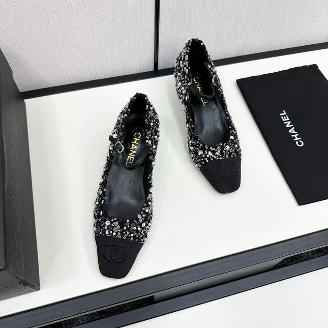 CC MARY JANE IN BLACK SEQUINS AND VELVET