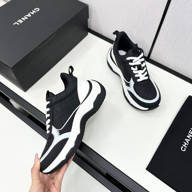 CC SNEAKER IN BLACK MIX WHITE EMBROIDERED LAMBSKIN