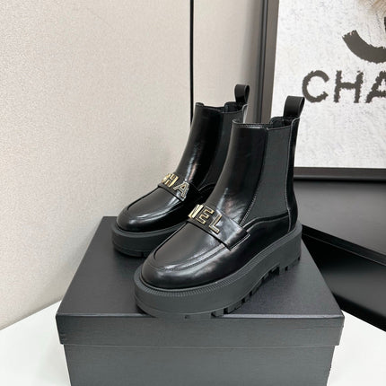 CHANEL 25S SHORT BOOTS IN BLACK CALFSKIN AND CANVAS