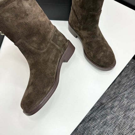 CHANEL 25S SHORT BOOTS IN BROWN SUEDE SILVER HARDWRE