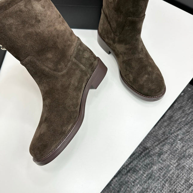 CHANEL 25S SHORT BOOTS IN BROWN SUEDE SILVER HARDWRE