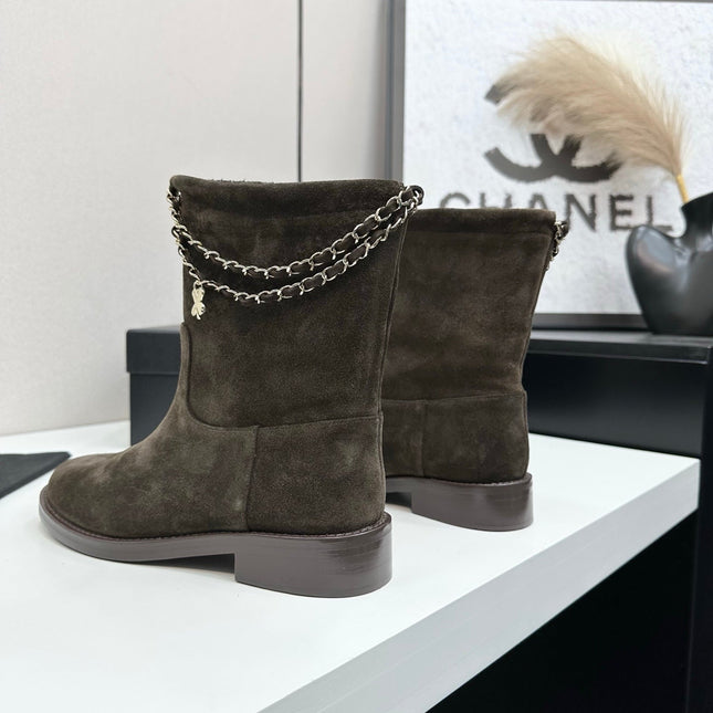 CHANEL 25S SHORT BOOTS IN BROWN SUEDE SILVER HARDWRE