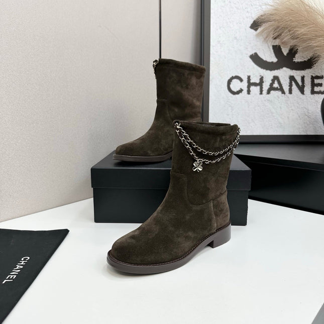 CHANEL 25S SHORT BOOTS IN BROWN SUEDE SILVER HARDWRE