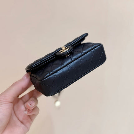 25S CHANEL MINI CF BAG 12 IN BLACK LAMBSKIN HEART MODEL