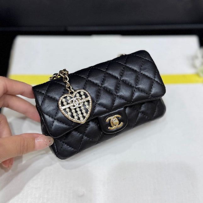 25S CHANEL MINI CF BAG 12 IN BLACK LAMBSKIN HEART MODEL