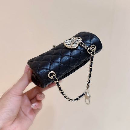 25S CHANEL MINI CF BAG 12 IN BLACK LAMBSKIN HEART MODEL