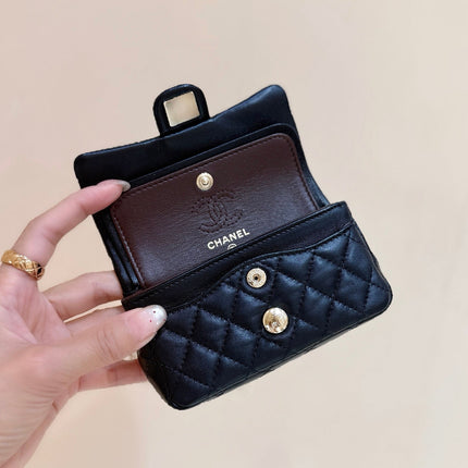 25S CHANEL MINI CF BAG 12 IN BLACK LAMBSKIN HEART MODEL