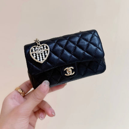 25S CHANEL MINI CF BAG 12 IN BLACK LAMBSKIN HEART MODEL