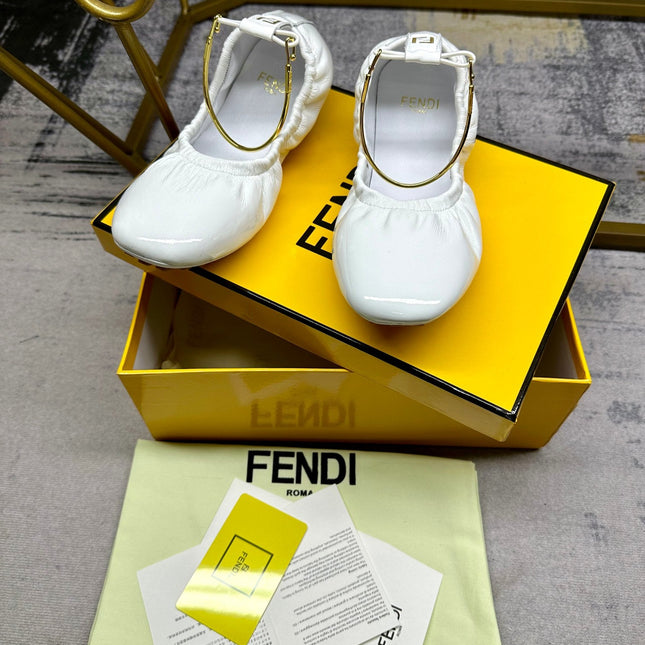 FENDI FILO BALLET IN WHITE LAMBSKIN WITH GOLD HARDWARE