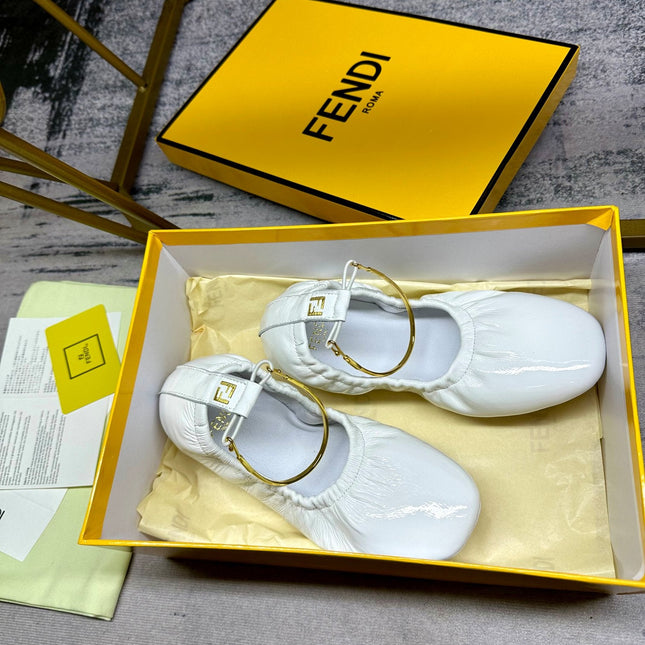FENDI FILO BALLET IN WHITE LAMBSKIN WITH GOLD HARDWARE