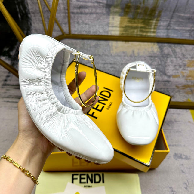 FENDI FILO BALLET IN WHITE LAMBSKIN WITH GOLD HARDWARE