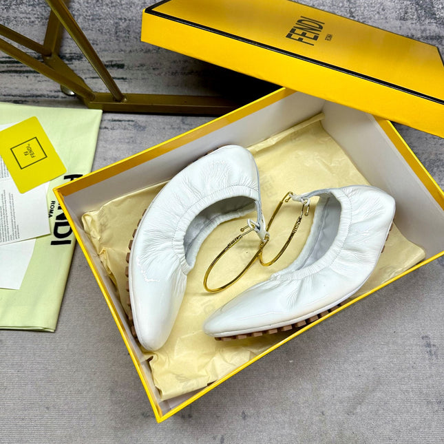FENDI FILO BALLET IN WHITE LAMBSKIN WITH GOLD HARDWARE