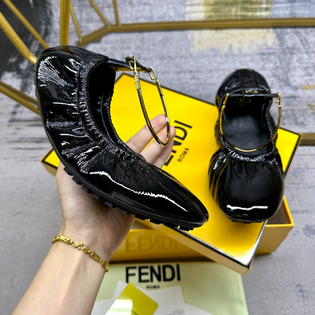 FENDI FILO BALLET IN BLACK LAMBSKIN WITH GOLD HARDWARE