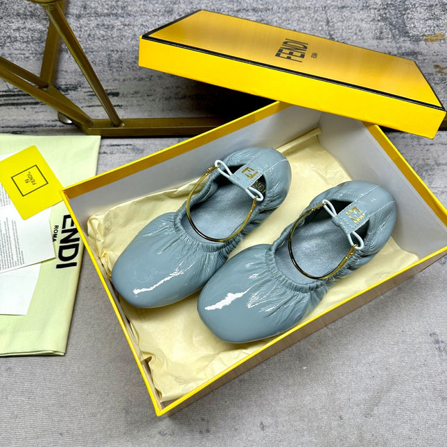 FENDI FILO BALLET IN SAPHIRE BLUE LAMBSKIN WITH GOLD HARDWARE