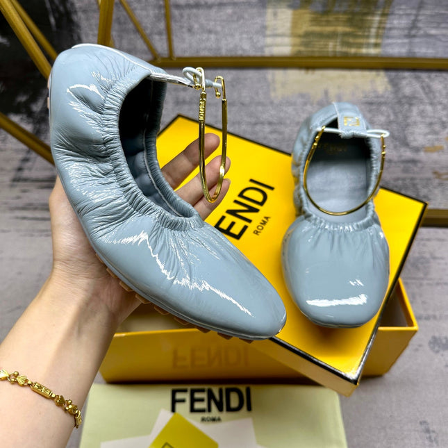 FENDI FILO BALLET IN SAPHIRE BLUE LAMBSKIN WITH GOLD HARDWARE
