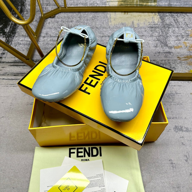 FENDI FILO BALLET IN SAPHIRE BLUE LAMBSKIN WITH GOLD HARDWARE