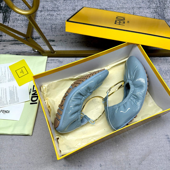 FENDI FILO BALLET IN SAPHIRE BLUE LAMBSKIN WITH GOLD HARDWARE