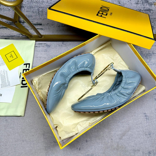 FENDI FILO BALLET IN SAPHIRE BLUE LAMBSKIN WITH GOLD HARDWARE