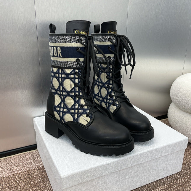 DIOR 25S D-MAJOR ANKLE BOOT MACROCANNAGE DEEP BLUE BEIGE 45MM IN BLACK CALFSKIN