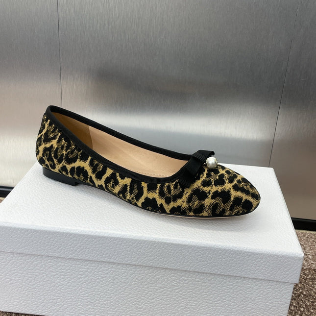 PEARL BALLET FLAT CAMEL PONY HAIR CALFSKIN WITH BROWN LEOPARD MOTIF