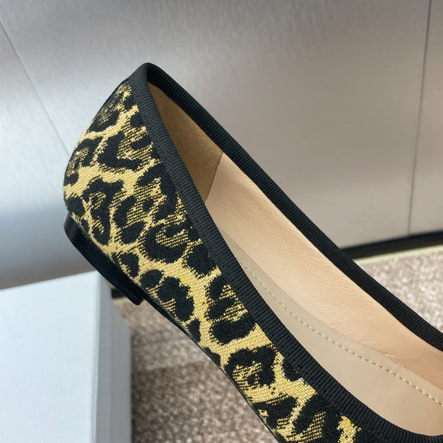 PEARL BALLET FLAT CAMEL PONY HAIR CALFSKIN WITH BROWN LEOPARD MOTIF