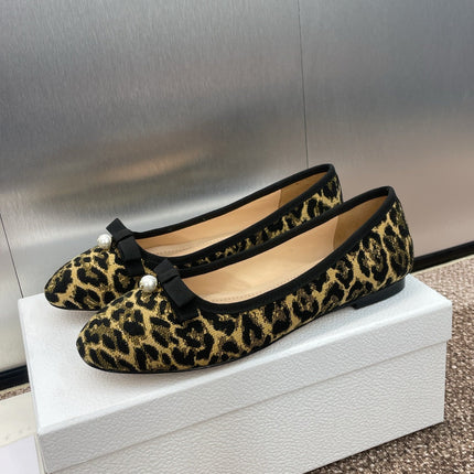 PEARL BALLET FLAT CAMEL PONY HAIR CALFSKIN WITH BROWN LEOPARD MOTIF