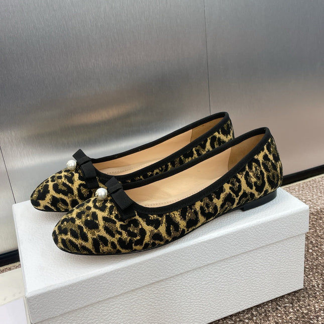PEARL BALLET FLAT CAMEL PONY HAIR CALFSKIN WITH BROWN LEOPARD MOTIF