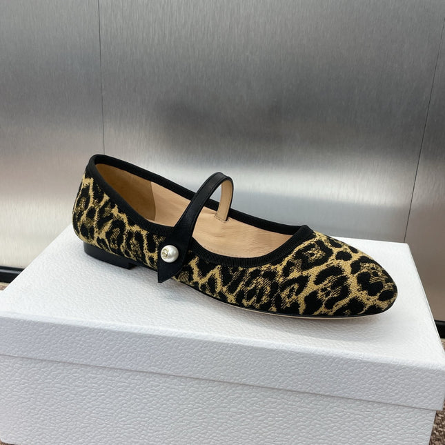 BALLET FLAT CAMEL PONY HAIR CALFSKIN WITH BROWN LEOPARD MOTIF